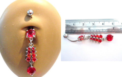 Surgical Steel Ruby Red Cluster Drop Belly Curved Barbell Ring Bar Jewelry 14g - I Love My Piercings!