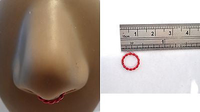 Coiled Enamel Non Tarnish Septum Hoop Ring 16 gauge 16g Red 8mm Diameter - I Love My Piercings!