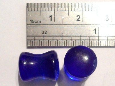 Pair 2 pieces Blue Murano Glass Plugs Double Flare Ear Lobe Gauges 0g 0 gauge - I Love My Piercings!