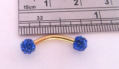 Gold Titanium Barbell Dark Blue Crystal Balls VCH Jewelry Clit Hood Ring 16 gauge 16g - I Love My Piercings!