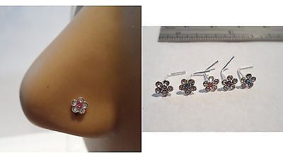 5 Sterling Silver Flower Crystal Nose Studs L Shape Thin Post Ring 22 gauge 22g - I Love My Piercings!