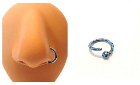 Light Blue Titanium Ball Attached 8 mm Diameter Nose Hoop Ring 16 gauge 16g - I Love My Piercings!