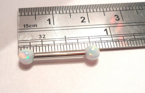 White Opal Balls Straight Barbell Nipple Piercing Jewelry 14 gauge 14g - I Love My Piercings!