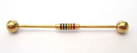 Gold Titanium Rasta Style Industrial Ear Straight Barbell 16 gauge 16g 38 mm - I Love My Piercings!