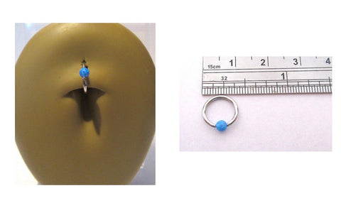 Blue Opalite Surgical Steel Captive Bead Hoop Belly Navel Ring 16 gauge 16g - I Love My Piercings!