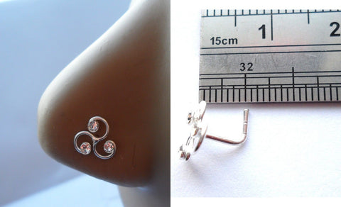 Sterling Silver L Shape Nose Ring Pin Stud Triple Swirl Spiral 20g 20 gauge - I Love My Piercings!