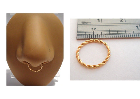 Gold Titanium Double Twist Septum Hoop Seamless Jewelry 16 gauge 10 mm Diameter - I Love My Piercings!