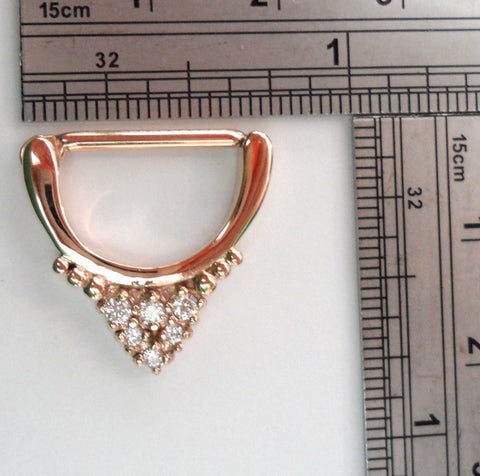 Rose Gold Titanium Clear Crystal Drop Half Hoop Nipple Straight Barbell 14 gauge - I Love My Piercings!