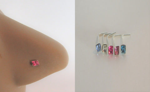 5 Pc Sterling Silver Square Gem Crystal Nose Studs L Shape Pins Rings 22 gauge - I Love My Piercings!