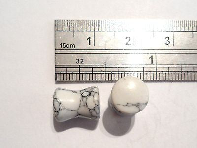 White Howlite Stone Natural Double Flare Stretched Ear Lobes Plugs 2g 2 gauge - I Love My Piercings!