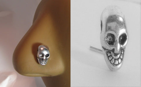 Surgical Stainless Steel Large Skull Nose Stud L Shape Pin Post 20 gauge 20g