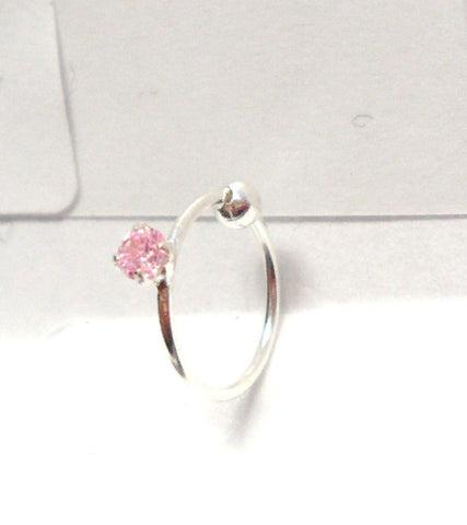 Sterling Silver Pink Crystal Solitaire Ear Cartilage Hoop Ring 20 gauge 20g 7mm - I Love My Piercings!