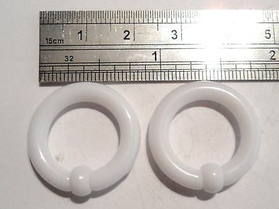 Pair White Acrylic Captives No Tool Stretched Lobe Hoops Rings Plugs 6 gauge 6g - I Love My Piercings!