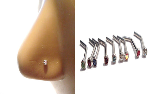 9 Piece CZ Crystal Surgical Steel Nose L Shape Posts Pins Studs 18 gauge 18g - I Love My Piercings!