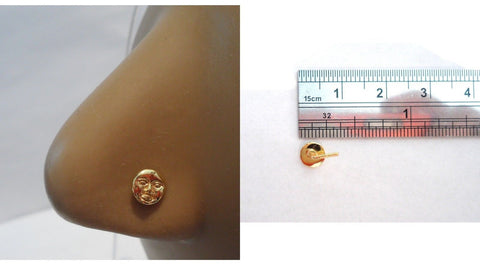 18k Gold Plated Nose Stud Pin Ring L Shape Post Man In The Moon 20 gauge 20g - I Love My Piercings!