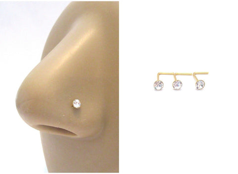 3 Pc 18k Gold Plated 3 mm Clear Crystal L Shape Bent Pins Studs 22 gauge 22g - I Love My Piercings!