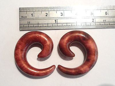 Pair 2 pieces Wood Look Brown Acrylic Spiral Tapers Lobe Plugs 0 gauge 0g - I Love My Piercings!