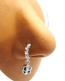 Silver Plated India Style Clear Crystal Ball Dangle Nose Hoop 20 gauge 20g - I Love My Piercings!