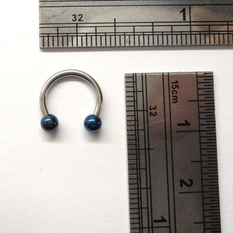 Surgical Steel Titanium Blue Balls Horseshoe 8 mm Diameter Hoop 16 gauge 16g - I Love My Piercings!