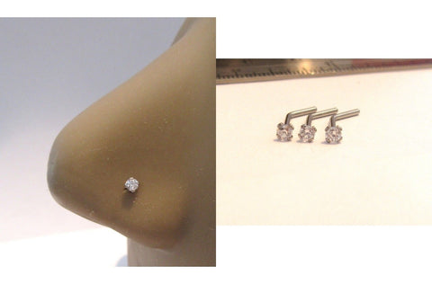 3 Piece CZ Crystal Surgical Steel Nose L Shape Posts Pins Studs18 gauge 18g - I Love My Piercings!