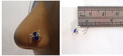 New Sterling Silver Nose Stud Ring L Shape Crystal Spider 20g 20 gauge Blue - I Love My Piercings!