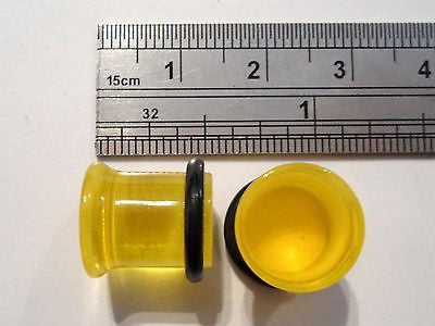 2 pieces Pair Yellow Single Flare Flared Ear Lobe Plugs 00 gauge 00g O rings - I Love My Piercings!