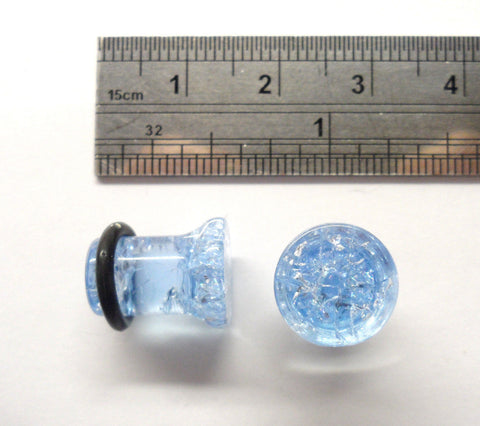 Pair 2 Piece Light Blue Acrylic Glitter Single Flare Lobe Plugs 0 gauge O Rings - I Love My Piercings!