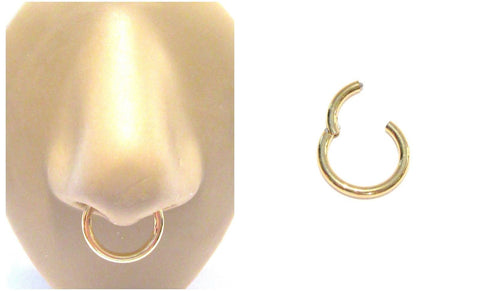 18k Gold Plated Septum Nose Hinged Seamless Hoop Ring 12 gauge 12g 12 mm - I Love My Piercings!