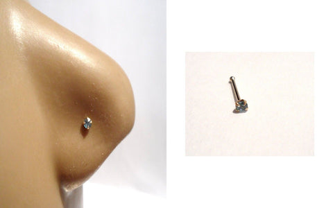 10K Yellow Gold 4 Claw Pronged Round Cut Aquamarine Nose Bone Ball End 22 gauge - I Love My Piercings!