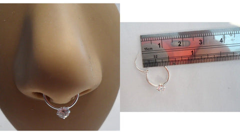 Sterling Silver Clear CZ Crystal Septum Hinged Hoop Ring Jewelry 20 gauge 20g - I Love My Piercings!
