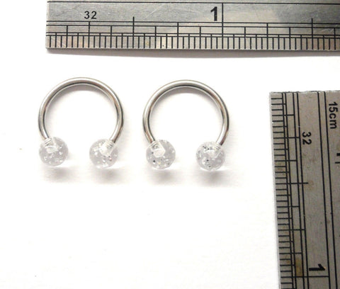 2 Surgical Steel Clear Glitter Balls Ear Piercing Hoops Horseshoes 16 gauge 16g - I Love My Piercings!