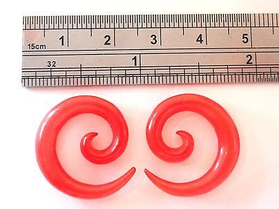 Pair 2 pieces Red Acrylic Spiral Tapers Stretchers Lobe Plugs 2 gauge 2g - I Love My Piercings!