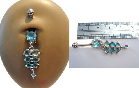 Surgical Steel Aqua Blue Cluster Belly Curved Barbell Ring Jewelry 14g - I Love My Piercings!