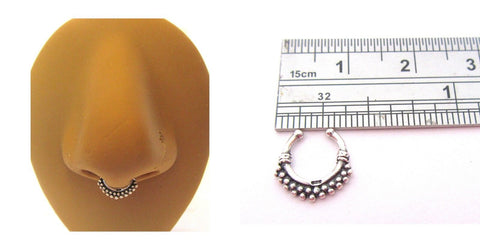 Small Sterling Silver Fake Faux Ornate Beaded Nose Hoop Looks 20 gauge - I Love My Piercings!