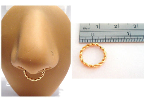 Gold Titanium Double Twist Septum Hoop Seamless Jewelry 14 gauge 10 mm Diameter - I Love My Piercings!
