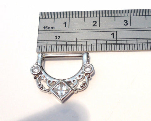 Surgical Steel Straight Barbell Nipple Half Hoop Ring Filigree CZ 14 gauge 14g - I Love My Piercings!