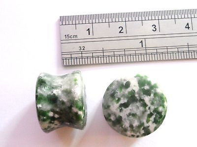 Tree Agate Green White Double Flare Stone Stretched Lobe Plugs 9/16 inch - I Love My Piercings!
