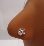 Nose Stud Pin Ring L Shape Post Clear Crystal Filigree Flower 20g 20 gauge - I Love My Piercings!