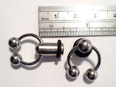 Pair 2 pieces Single Fare Surgical Steel horseshoe dangle plugs 2 gauge 2g - I Love My Piercings!