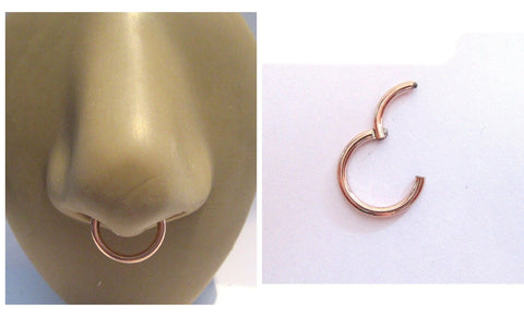 18k Rose Gold Plated Septum Nose Hinged Segment Hoop Ring 14 gauge 10 mm - I Love My Piercings!