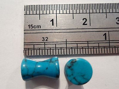 Pair 2 Pieces Turquoise Stone Natural Double Flare Ear Lobe Plugs 6 gauge 6g - I Love My Piercings!