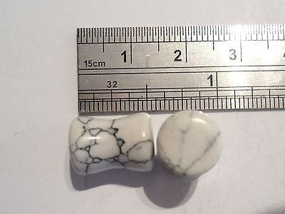 White Howlite Stone Natural Double Flare Stretched Ear Lobes Plugs 0g 0 gauge - I Love My Piercings!