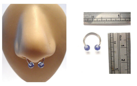Surgical Steel Blue Glitter Balls Septum Jewelry Ring Nose Hoop 16 gauge 16g - I Love My Piercings!