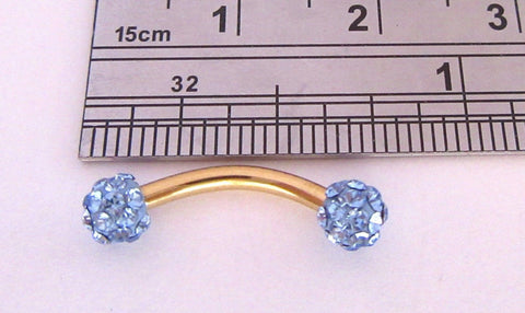 Gold Titanium Barbell Light Blue Crystal Balls VCH Jewelry Clit Hood Ring 16 gauge 16g - I Love My Piercings!