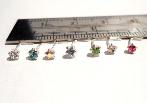 7 Piece Sterling Silver Star CZ Crystal Nose Studs L Shape Posts Pins 22 gauge - I Love My Piercings!