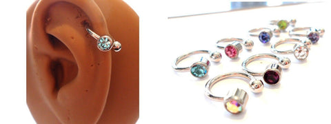 Surgical Steel Ear Cartilage Jewelry Crystal with Ball Horseshoe Hoop 16 gauge - I Love My Piercings!