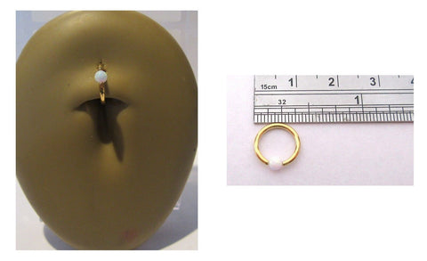 White Opalite Gold Titanium Captive Bead Hoop Belly Navel Ring 16 gauge 16g - I Love My Piercings!