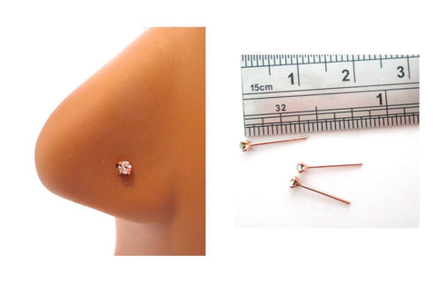 18k Rose Gold Plated Nose Studs 2.5 mm Clear CZ Crystal Straight Ubend Pin 22g - I Love My Piercings!