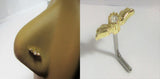 18k Yellow Gold Plated Clear Crystal Wings Nose L Shape Pin Post Stud 20 gauge - I Love My Piercings!