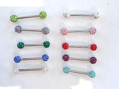 Crystal Balls Nipple Straight Barbell Piercing Jewelry Steel 14 gauge 14g - I Love My Piercings!